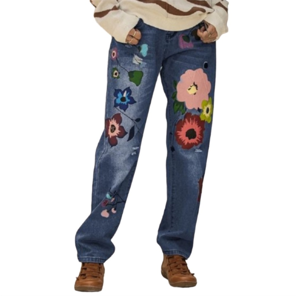 Miss look jeans small and medium with‎ painted flowers.